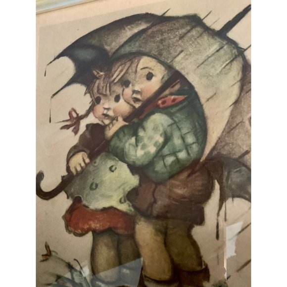 Vintage 1943 - Hummel - Framed - Print - April Showers 13"x10" Children Umbrella - Picture 2 of 6